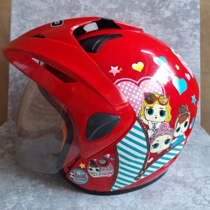 PRELOVED HELM ANAK SNI HELM MERAH LOL BOGO ANAK UMUR 5TH - 12TH UDAH LAUNDRY WANGI SIAP PAKAI HELM A