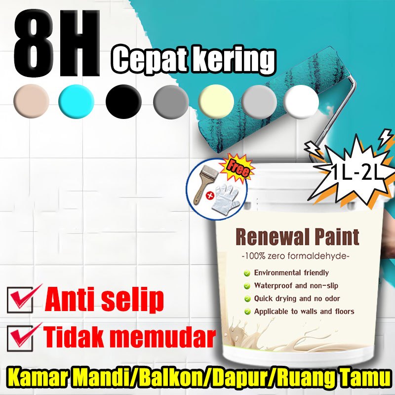 Cat Keramik Mandi Anti Licin & Jamur biru/Putih/Abu-abu gelap/Abu-abu/Hitam Tanpa Amplas Renovasi la
