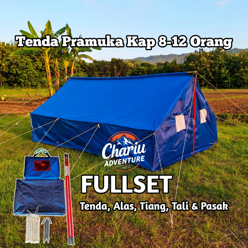 Tenda Pramuka Kap 8-12 FULLSET  Termasuk Alas Tiang Tali & Pasak