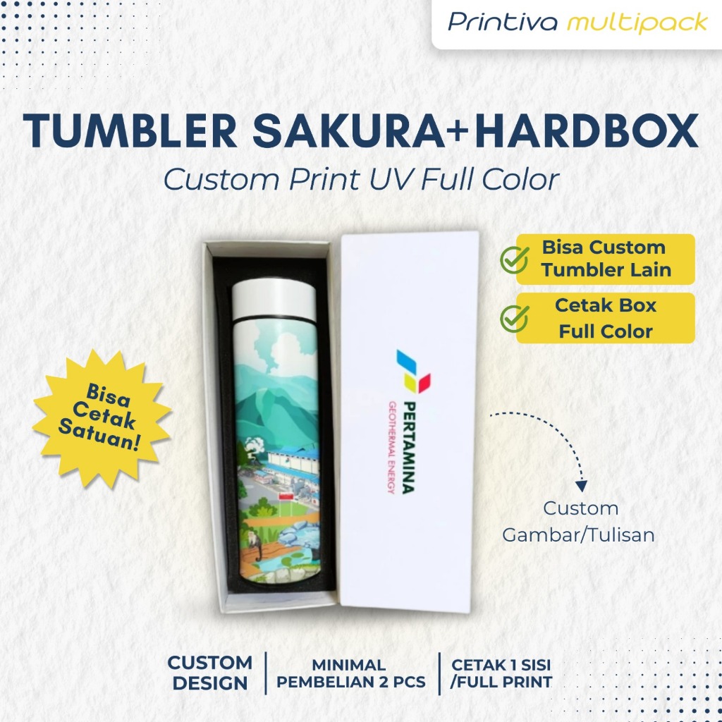 Cetak Custom Gift Box Tumbler Sakura UV + Hard Box Souvenir Corporate Set Hampers Promosi