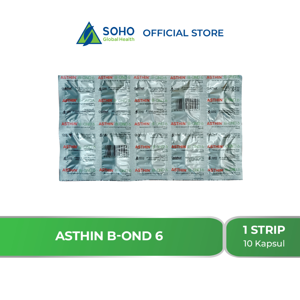 Asthin B-OND Suplemen Antioksidan Ganda Astaxanthin + Extramel 1 Strip @10 Kapsul