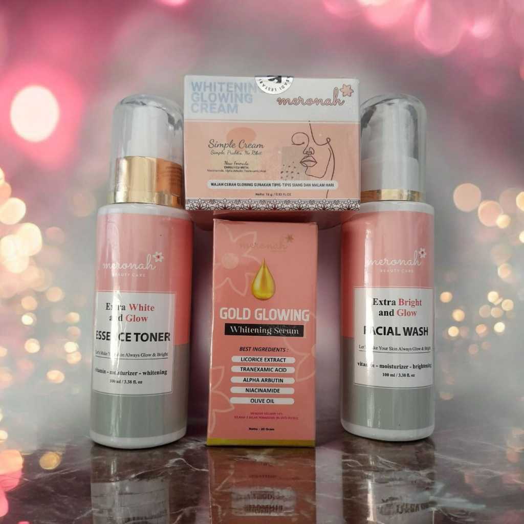 Meronah Glowing Cream + Serum Gold Glowing + Sabun Collagen + Toner (Paket Flek Meronah) ORIGINAL BP