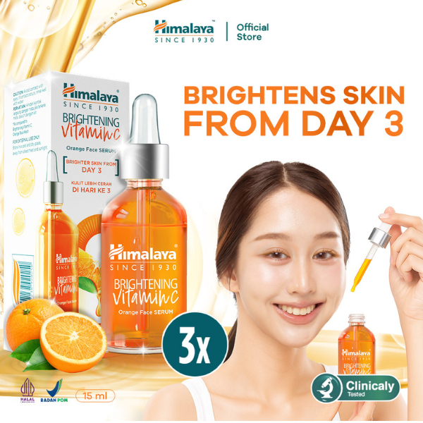 ( Paket Hemat Isi 3 ) Himalaya Brightening Vitamin C -  Orange Face Serum 15ml
