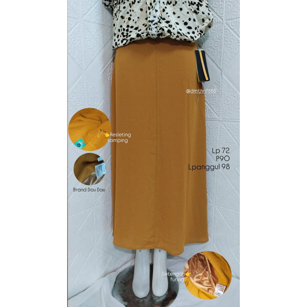 Rok A line Orange Kunyit Ceruti Premium