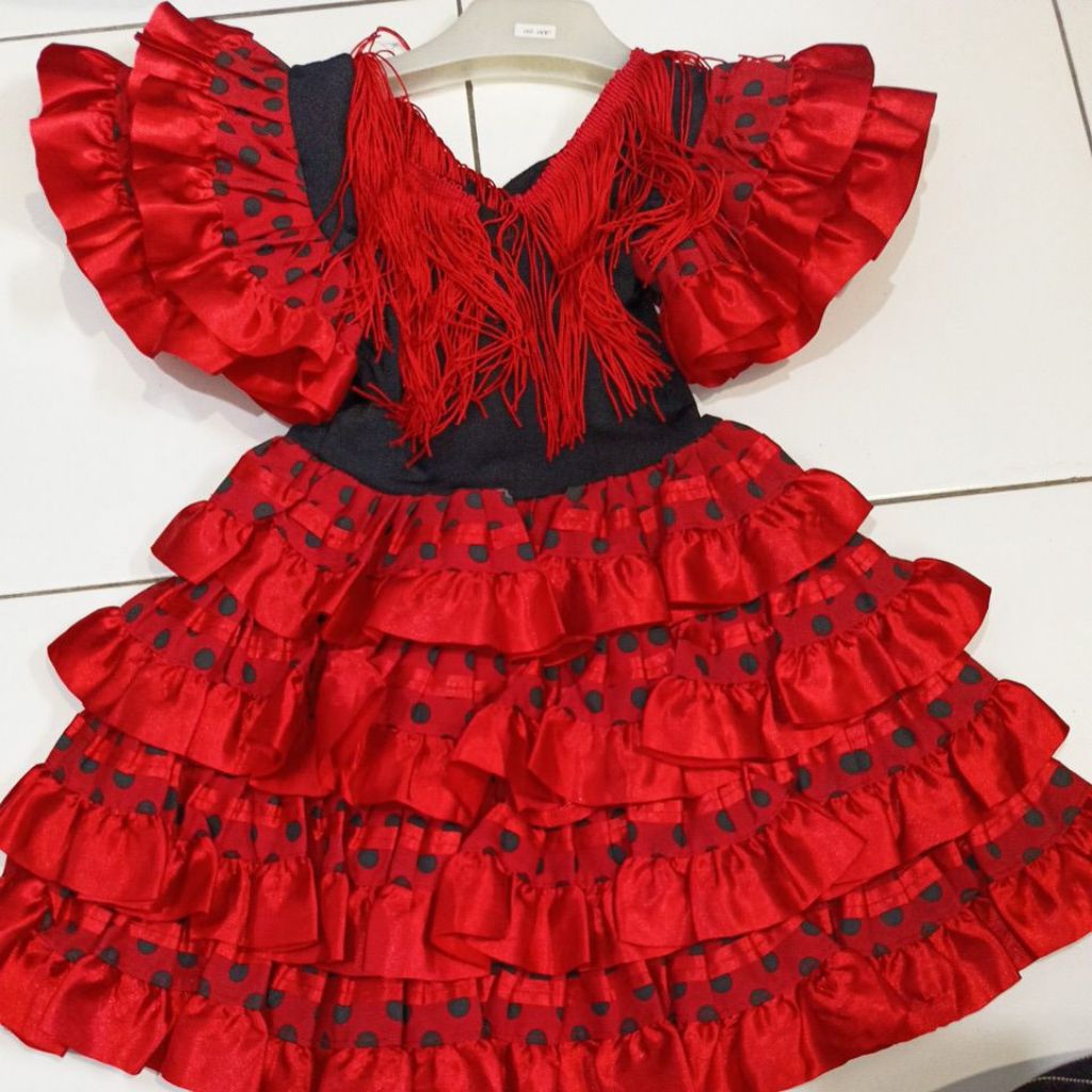 Dress Kondangan Party Event Polkadot Merah Hitam Anak 5-10 TH Sale