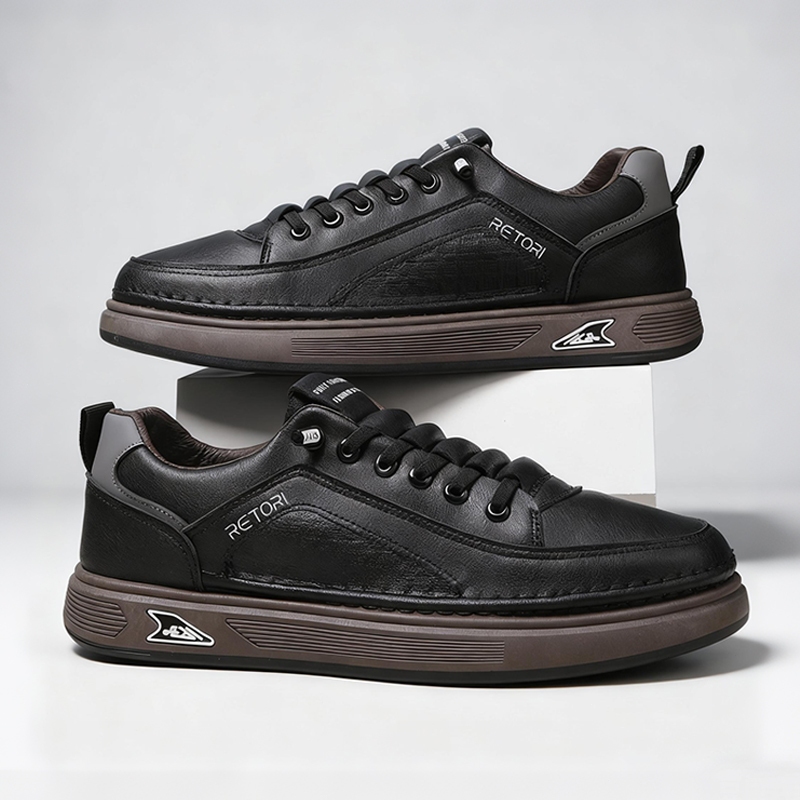 Sepatu Sekolah Hitam Polos Sepatu Hitam Pria Sepatu Sneakers Pria Kulit Anti Slip