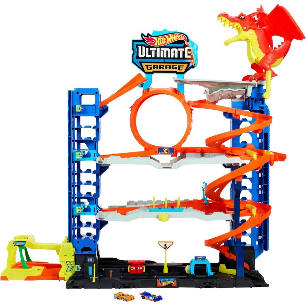 Hot Wheels City Ultimate Garage Track Set with 2 Die-Cast Toy Cars & Car-Eating Dragon