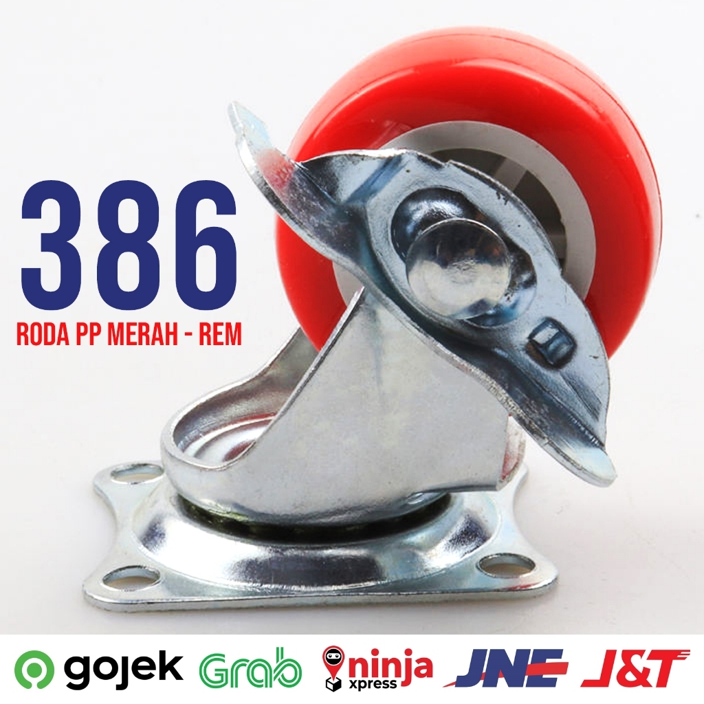 Roda Caster Etalase Troli Merah / Roda Troli Kastor Caster Roda Hidup + Rem / Roda Caster Merah Nylo
