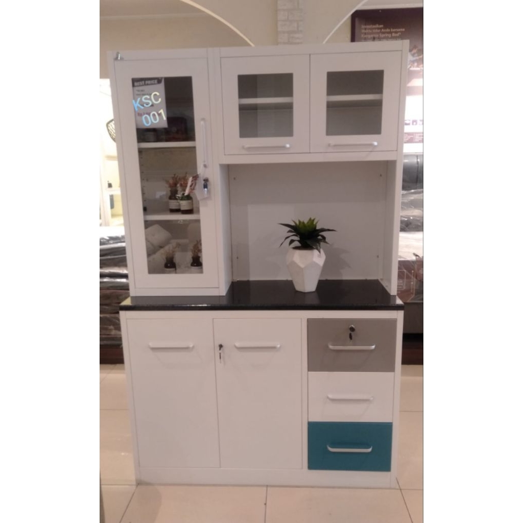 Lemari dapur rak piring besi 3 pintu Olymsteel KSC001 - Bandung saja