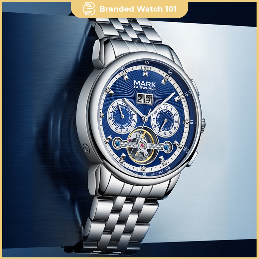 ORIGINAL Jam Tangan Pria Mark Fairwhale 6730 Automatic Mesin Otomatis Stainless Steel dan Tali Kulit