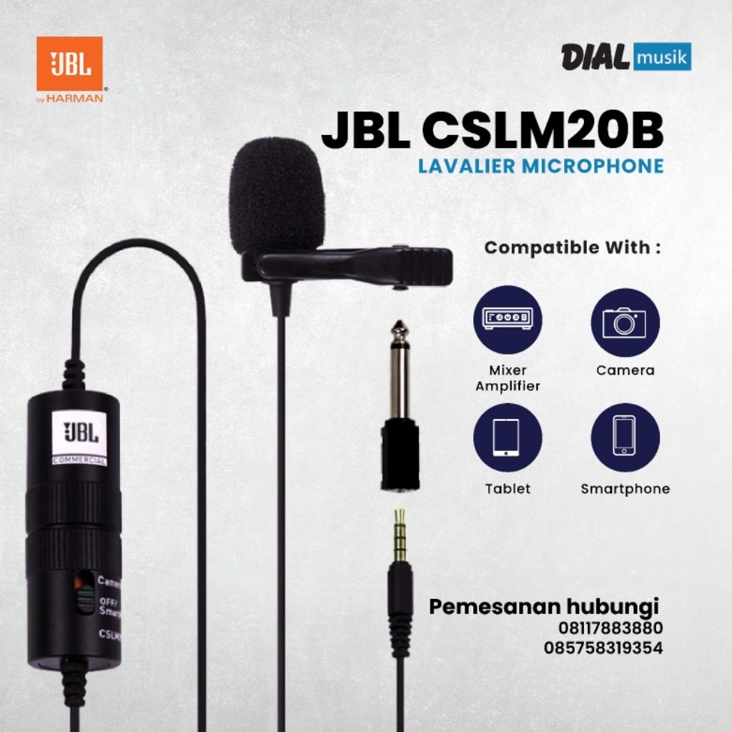JBL Mic Cable Clip On CSLM20B Original Lavalier Microphone Kompatibel dengan Mixer Amplifier Kamera 