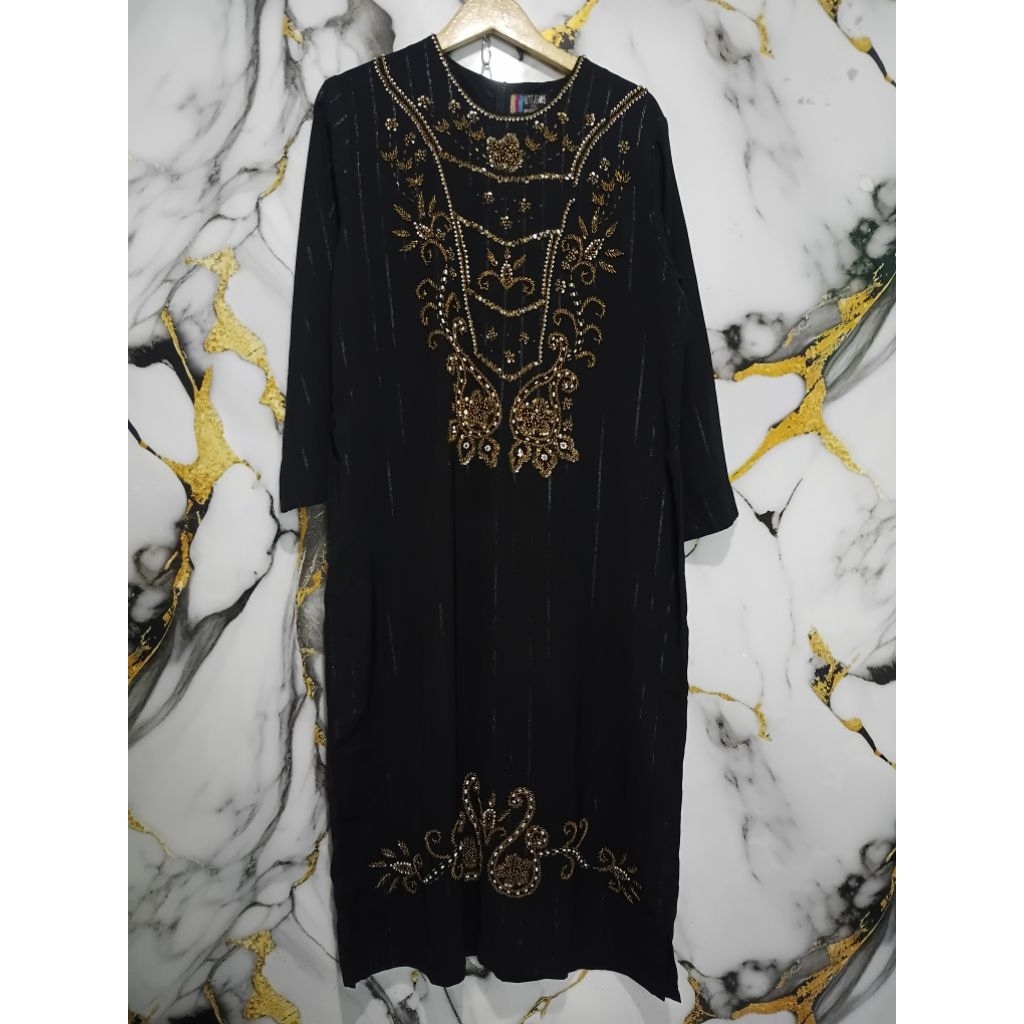 GAMIS PL ABAYA HITAM PAYET