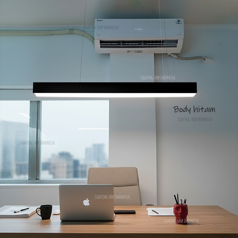 Lampu hias gantung plafon panjang led decor rumah kantor office hitam putih silver