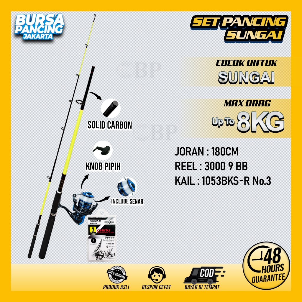 TERLARIS SET PANCING Lengkap Siap Mancing SET PANCING SUNGAI Joran 180cm Carbon Extra Kuat Reel