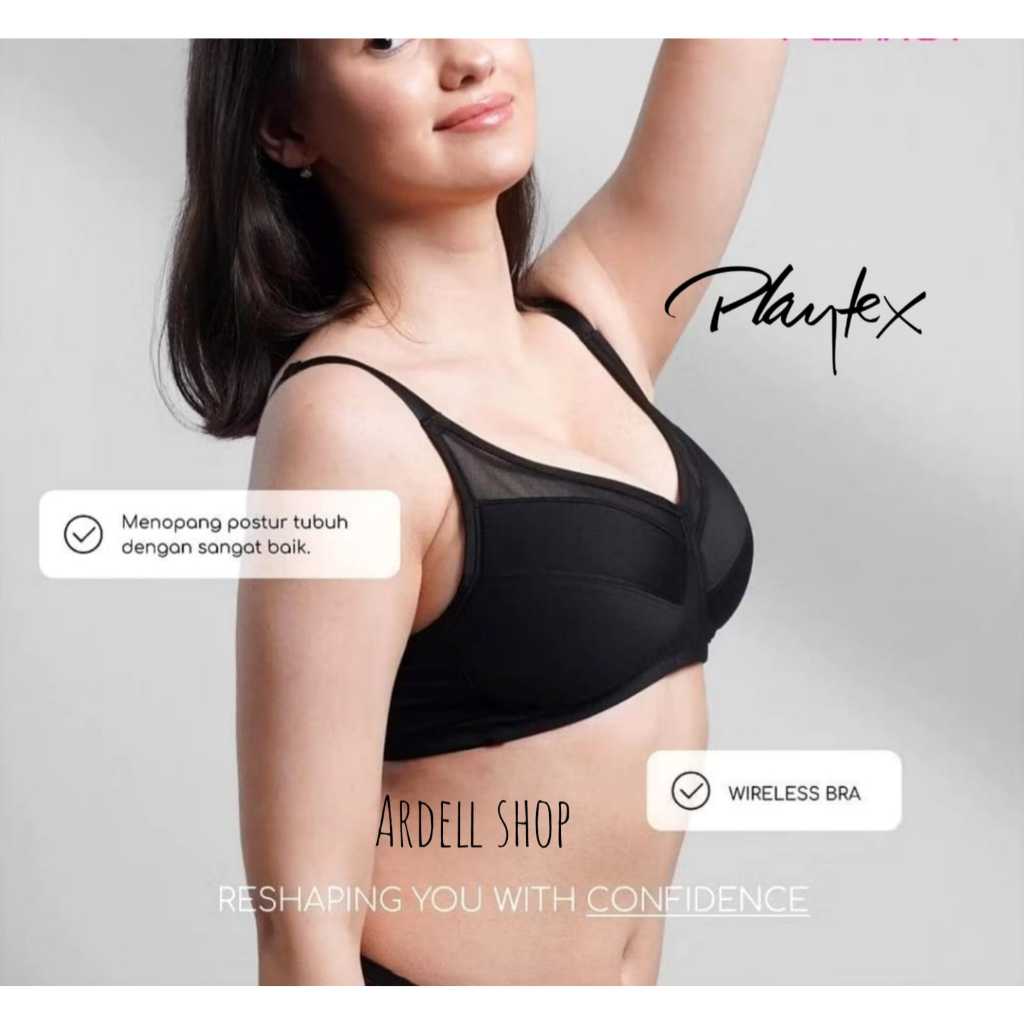 Bra Playtex Wireless Busa Tipis Warna Hitam Lembut Support Nyaman 36C 38C - PBT