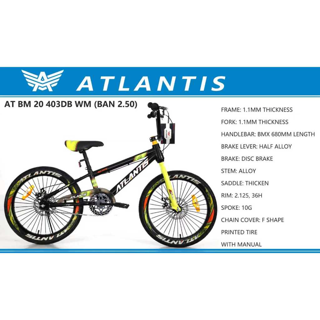 sepeda bmx 20 in atlantis sepeda anak bmx atlantis 20 inch ban 2.50 rem cakram