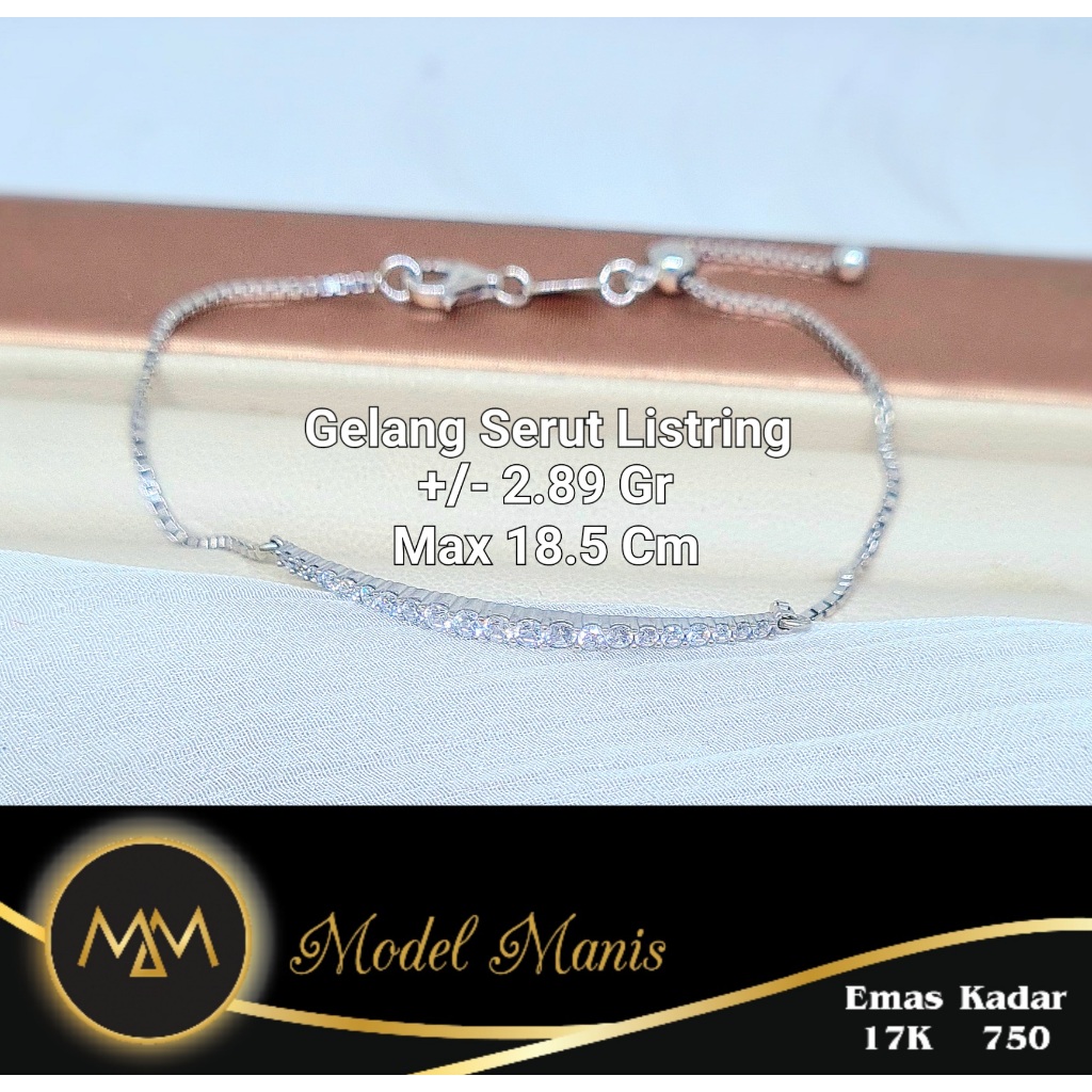 Model Manis Gold - Gelang Serut Plat Listring Putih - Emas 17k  750