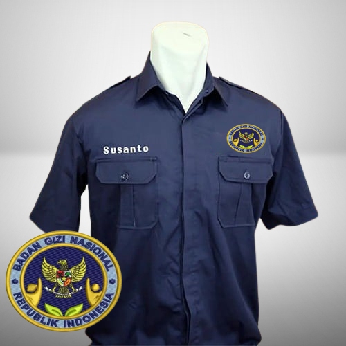 Baju kemeja logo BGN bordir buat lapangan MBG