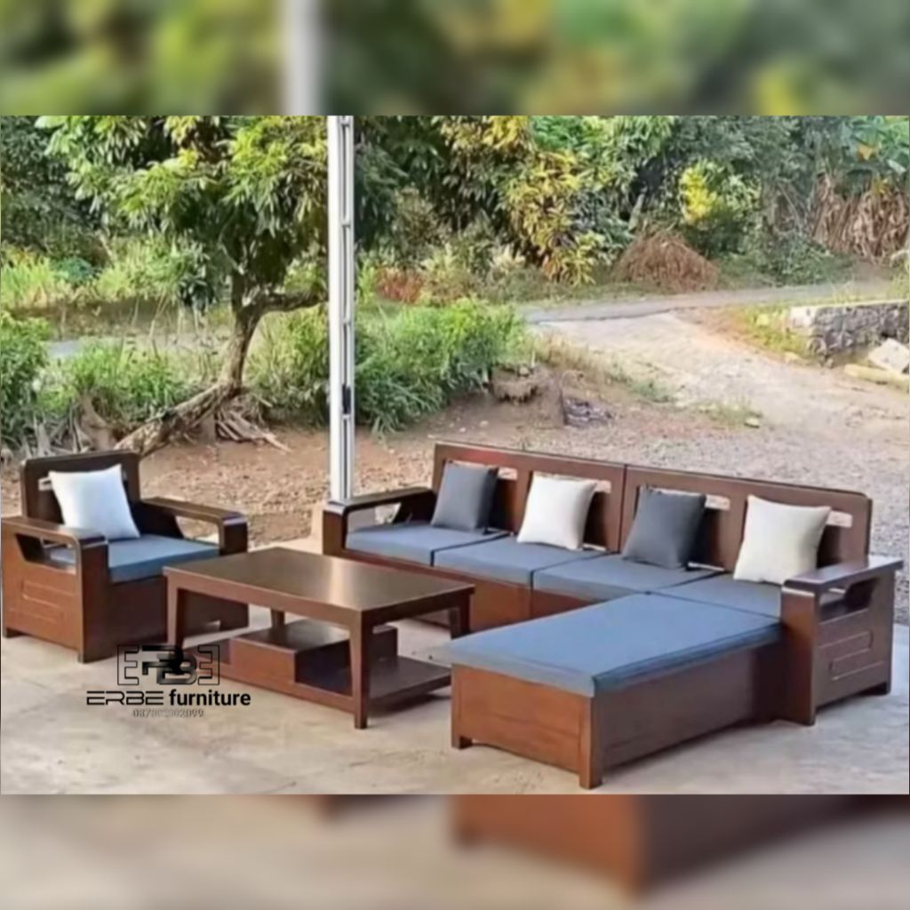 kursi sofa ruang tamu minimalis kayu jati perhutani mewah