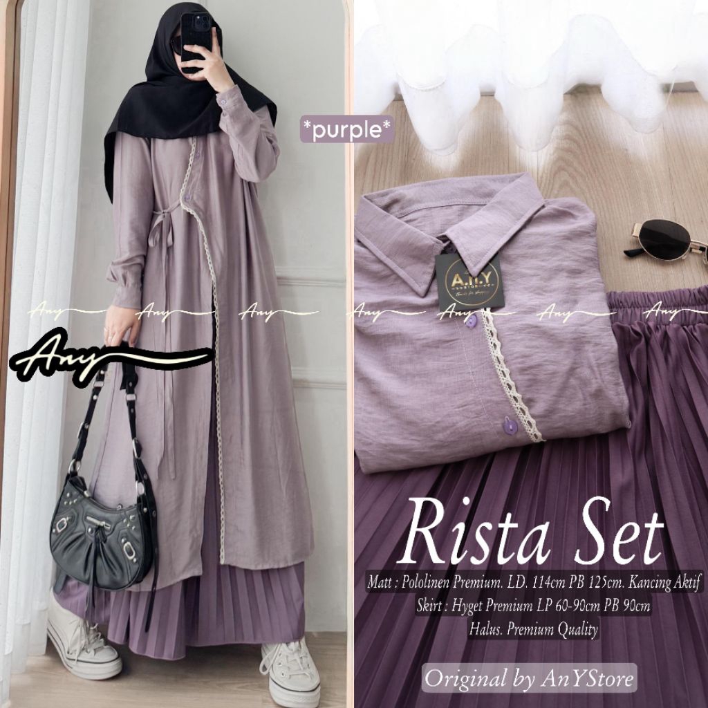 Levora Rista Set setelan tunik dan rok panjang plisket long tunik Pololinen Premium outfit kampus ke