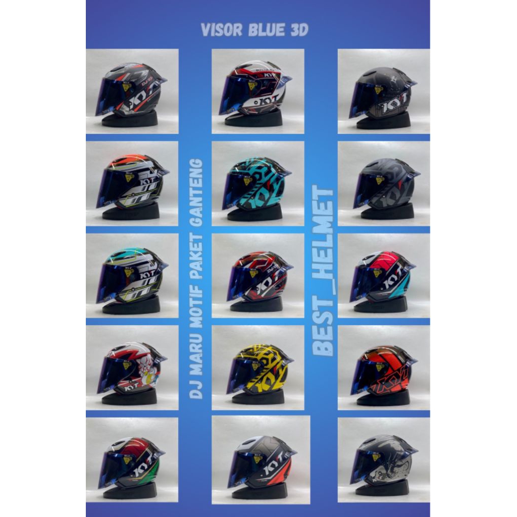 KYT DJ MARU ALL MOTIF KACA BLUE FREE SPOILER 3D - HELM KYT ORIGINAL DOT SNI HALF FACE UNTUK DEWASA C