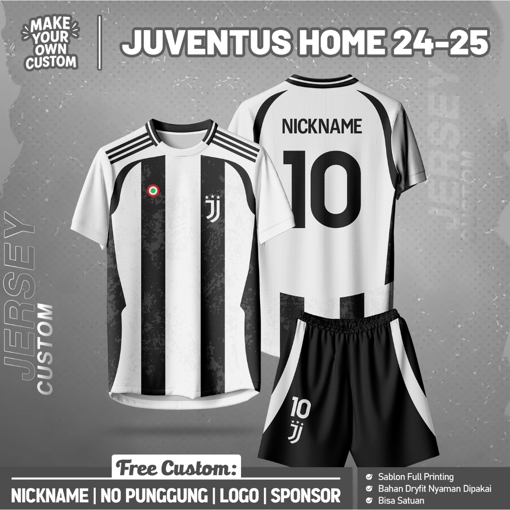 JERSEY BOLA JUVENTUS HOME 24-25 PENDEK Free Custom Nama Nomor Logo Anak Dewasa Full Printing