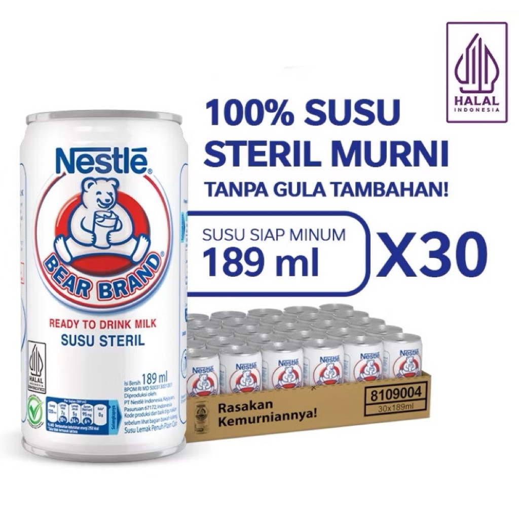 Nestle Susu Bear brand 1 karton 30 pcs 189 ml