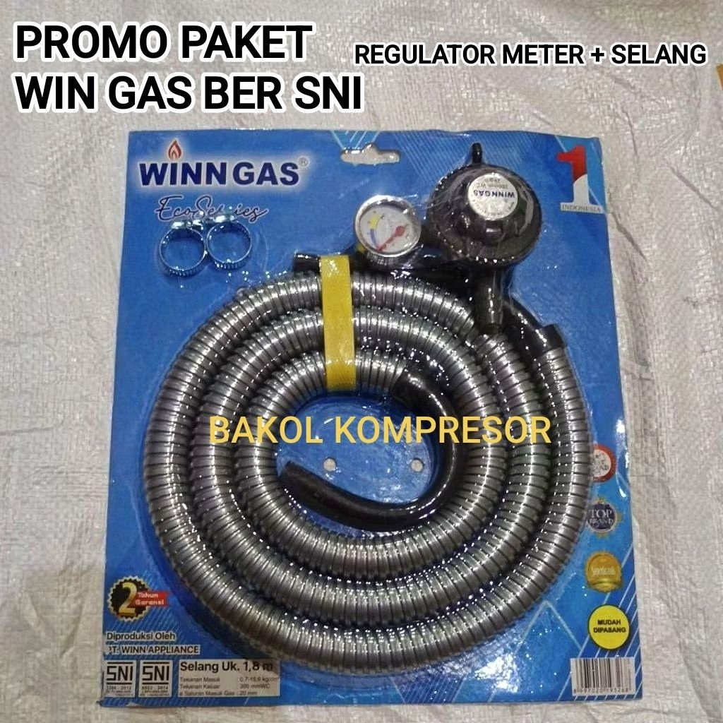 SNI WINN GAS PAKET SELANG & REGULATOR METER WINGGAS ORI# REGULATOR TEKANAN RENDAH + SELANG  GAS 1,8 