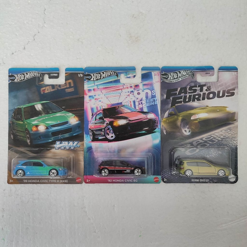 HotWheels Honda Civic EG EK9 Falken - Civic EG Hitam Hijau Lime / Hot Wheels Fast Furious Street Sce
