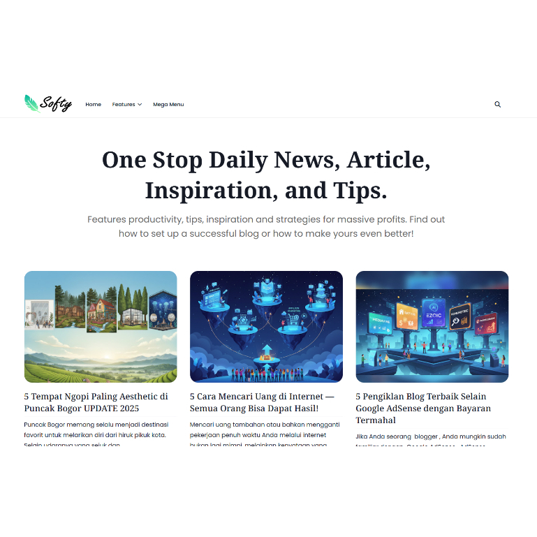 Tema Blogger Blogspot Profesional SOFTY | Desain Elegan | Support Adsense