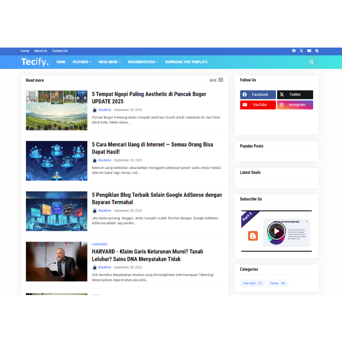 Tema Blogger Blogspot Profesional TACIFY | Desain Elegan | Support Adsense
