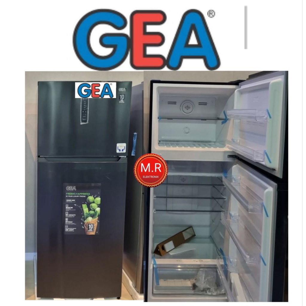 KULKAS GEA 2 PINTU JUMBO 448 LITER INVERTER GARANSI RESMI 10 TAHUN