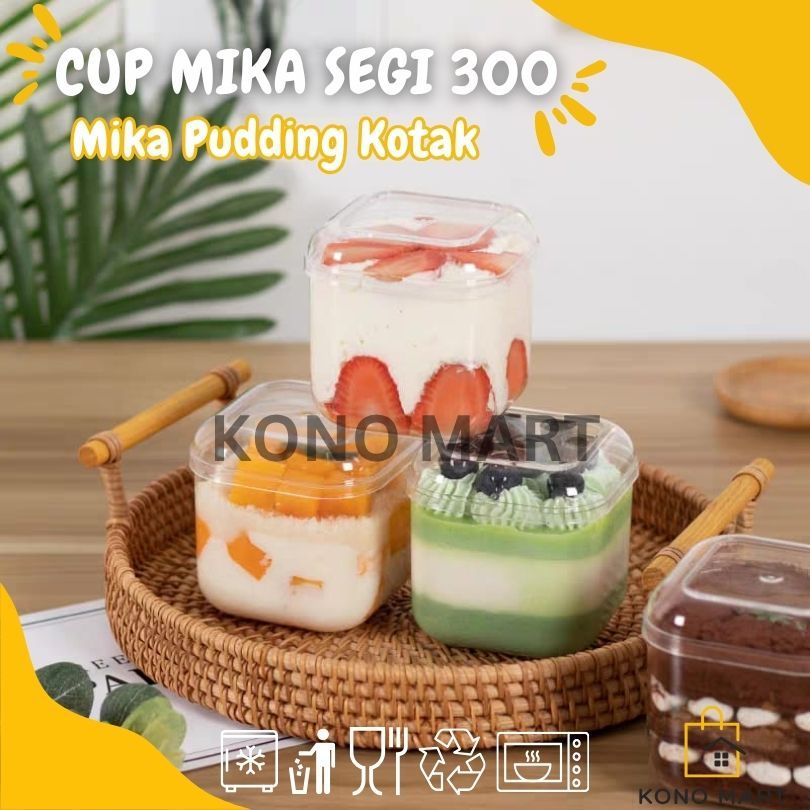 Kono Mart - Cup Dessert Pudding Mini Kotak Mika Segi 300 ml Premium Korea Tiramisu Cup Salad Cake