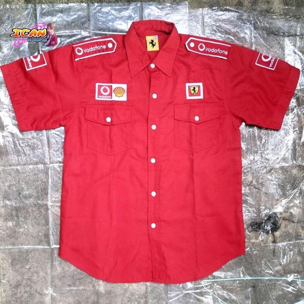 Workshirt Ferrari Vintage Original Official Merchandise Scuderia Ferrari F1 1996 Kemeja Team Crew Re