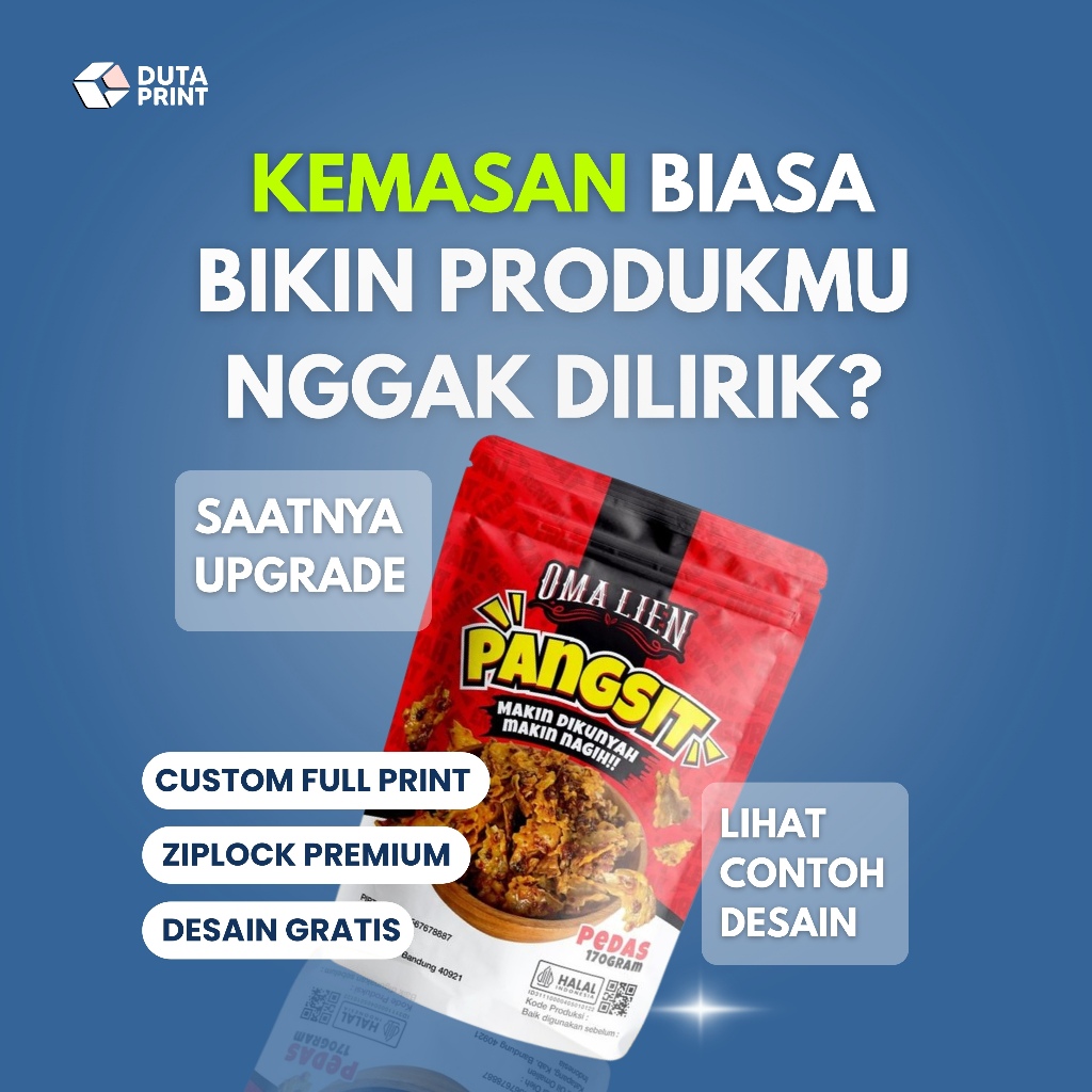 Plastik Kemasan Makanan Snack | Standing Pouch Ziplock Full Print | Cocok untuk Keripik, Makaroni, B