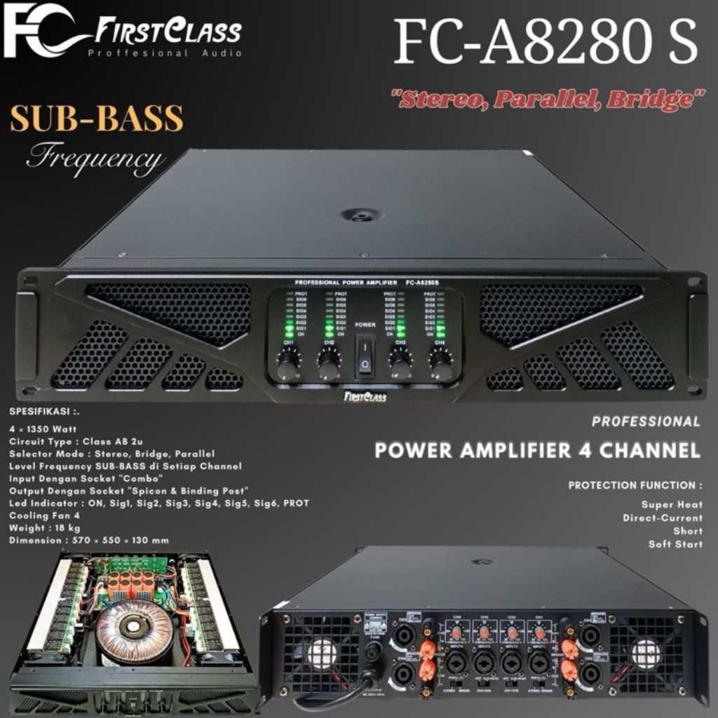 Professional Power Amplifier 4 Channel 1350 Watt Firstclass FC A8280S | Power Amplifier SUB BASS Fre