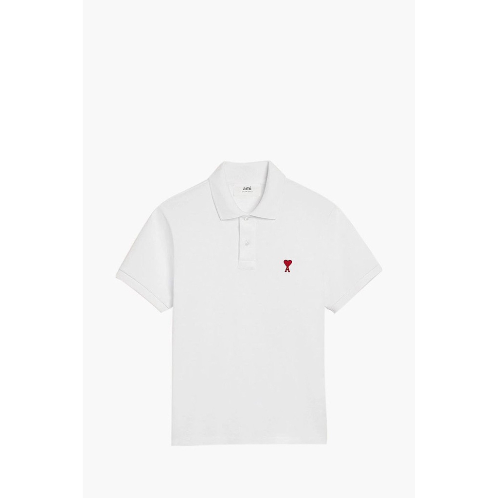 AMI MEN RED AMI DE COEUR POLO SHIRT IN WHITE