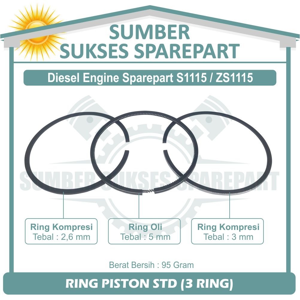 S1115 / ZS1115 PISTON RING SET (3R) / RING PISTON / RING SEHER MESIN DIESEL 24 PK