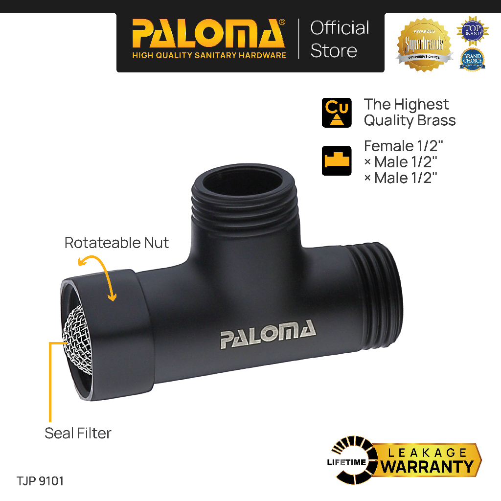 PALOMA TJP 9101 Nepel T 1/2" Sambungan Cabang Valve Tee Keran Shower Kloset Stainless Kuat Tahan Kar