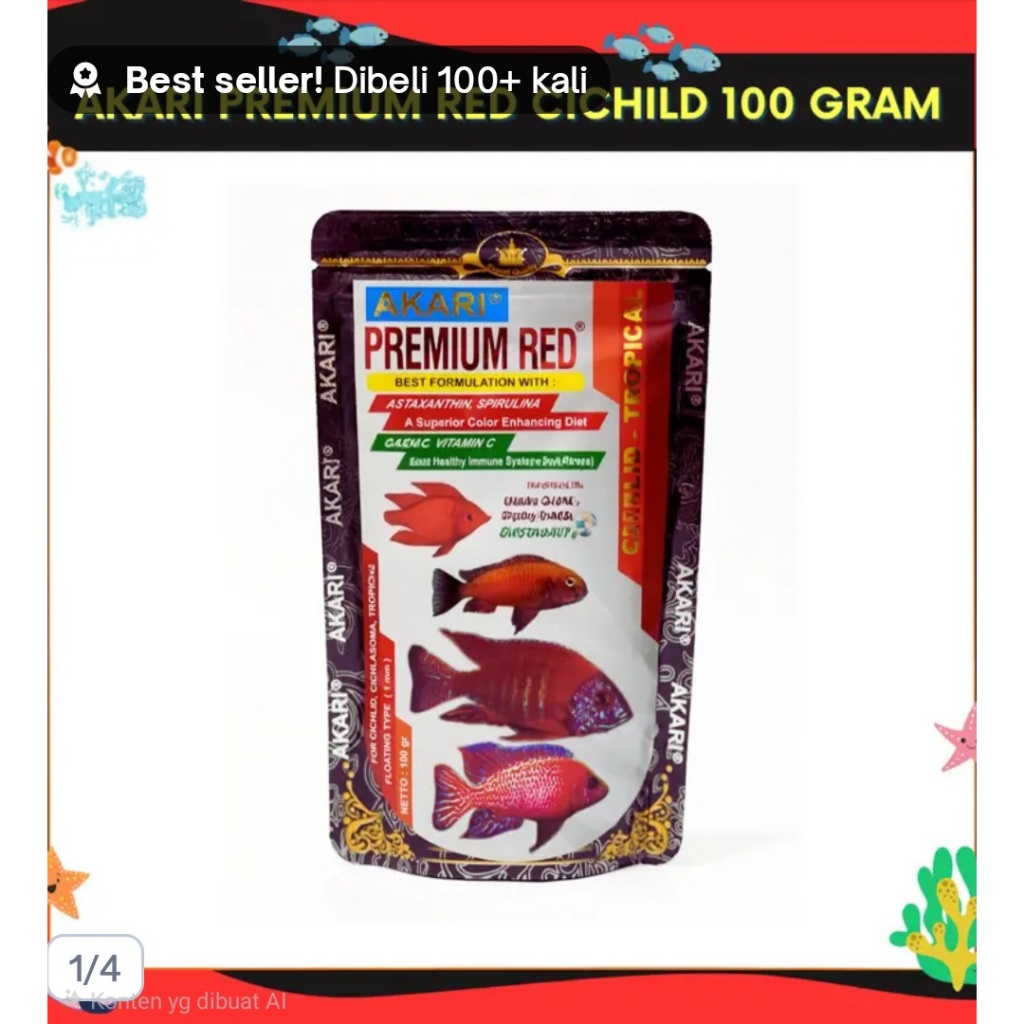 Akari Premium Red Cichlid Tropical 100Gram. Pelet Cichlid/Pelet Ikan