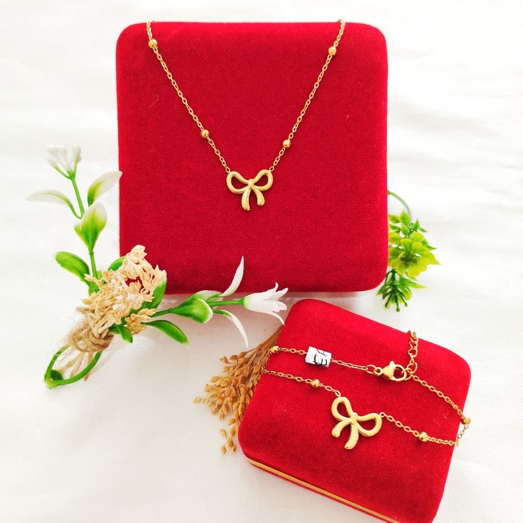 SET (KALUNG & GELANG PITA) Titanium Import Asli