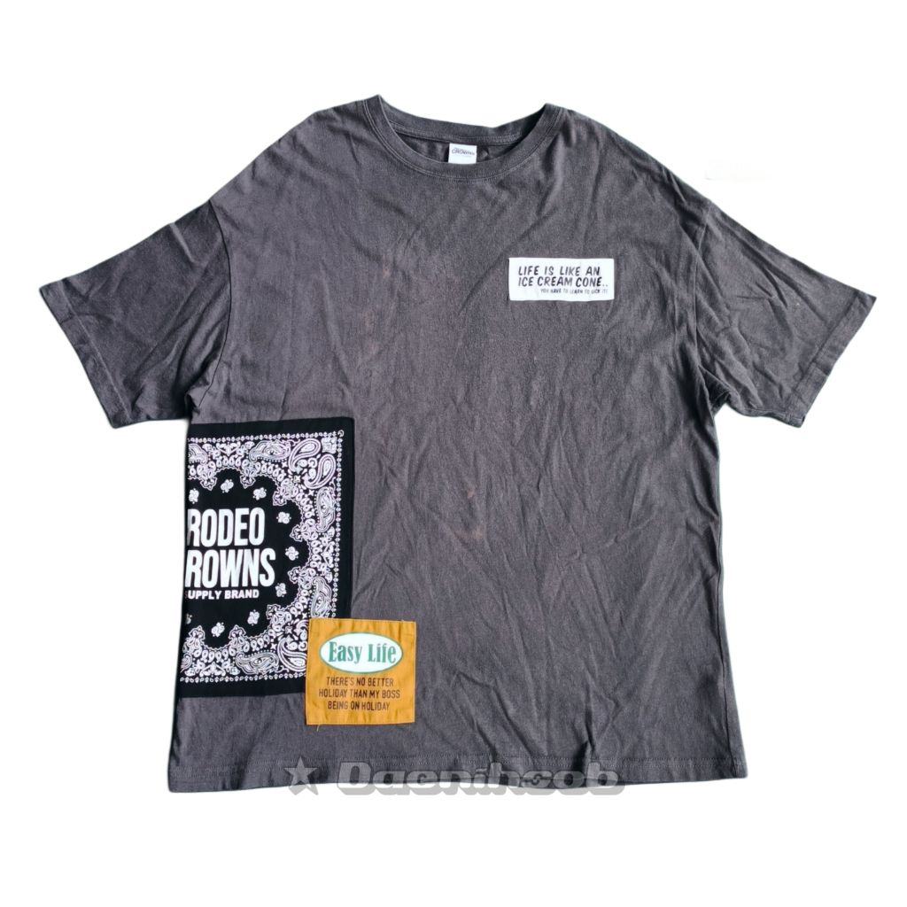 Rodeo kaos t-shirt atasan oblong abu grey gray patch custom reworked style Japan korean tulisan gamb