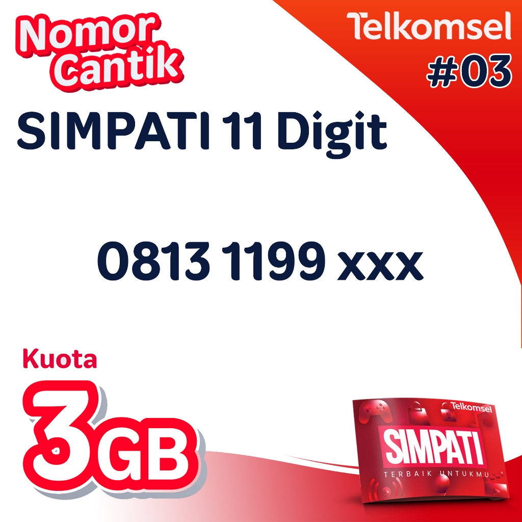 Nomor Cantik SIMPATI TELKOMSEL 11 Digit 3GB Kuota Nasional 3