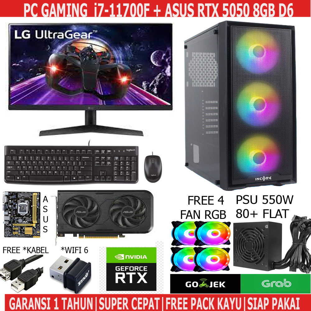 KOMPUTER/CPU/PC GAMING i7 11700F RTX 5050 8GB RAM 32GB LG 27 FULLSET
