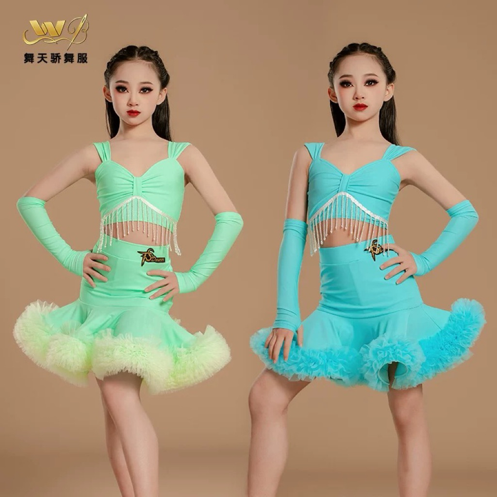 RSL28 Kostum Dansa Latin, dress dancewear