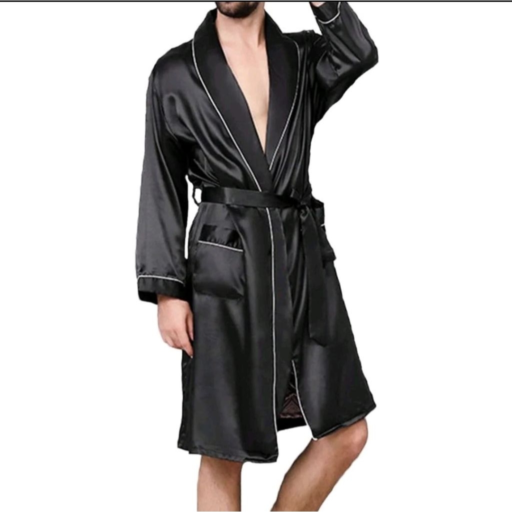 kimono pria dewasa robe satin pria man/ baju tidur/ outer mandi/ baju kostum spa pijet pria laki lak