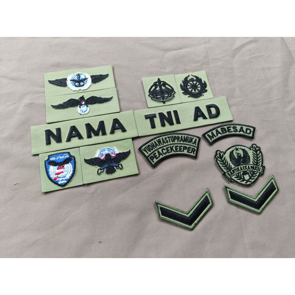 ATRIBUT BORDIR TNI PERKERAS KAIN KERAS TNI AD, ATNI AL, TNI AU, WARNA SEGE GREEN, BAHAN WOLL