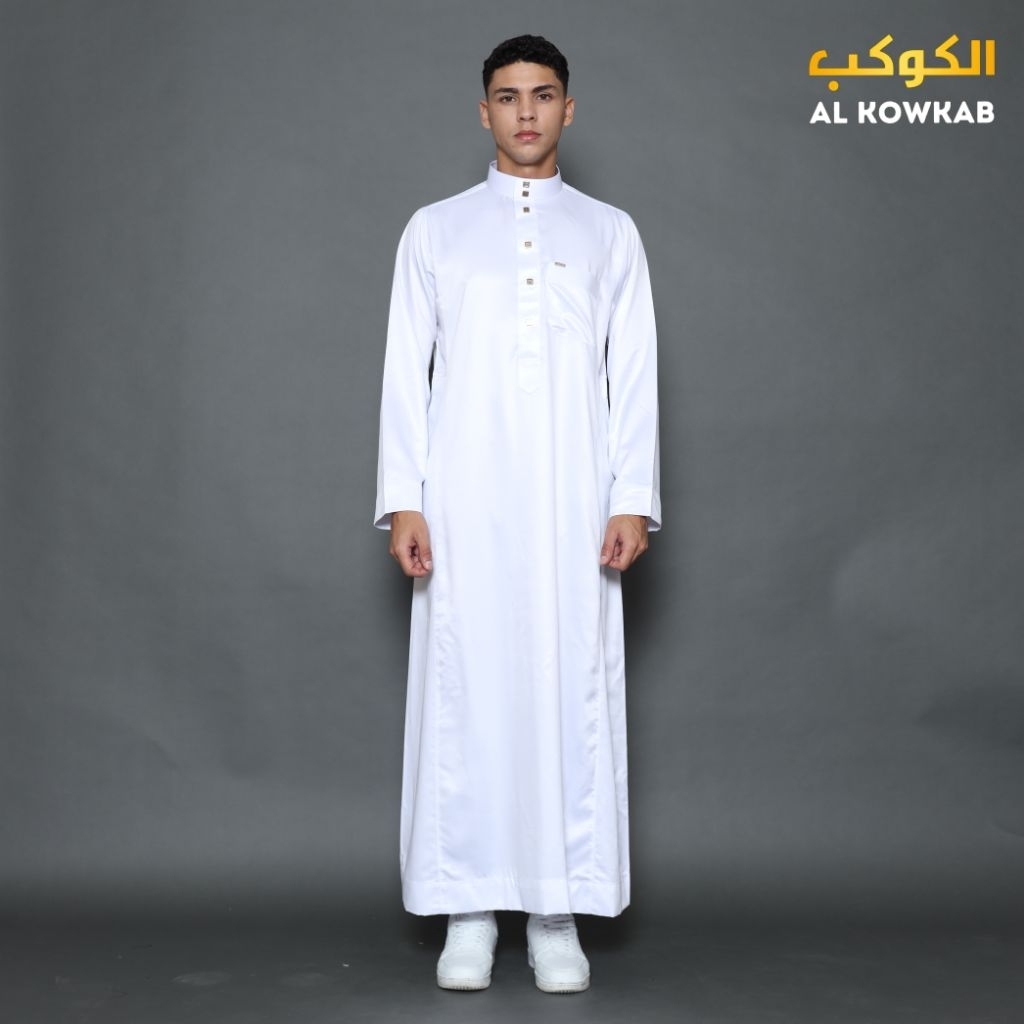 Alkowkab Kamil kerah bulat polyster Korea thobe premium luxury/jubah saudi jahitan vietnam