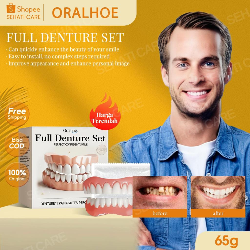 Oralhoe Full Denture Set 1set Gigi Palsu Lepas Pasang Gigi Palsu Senyum Sempurna Gigi Veneer Pakai K