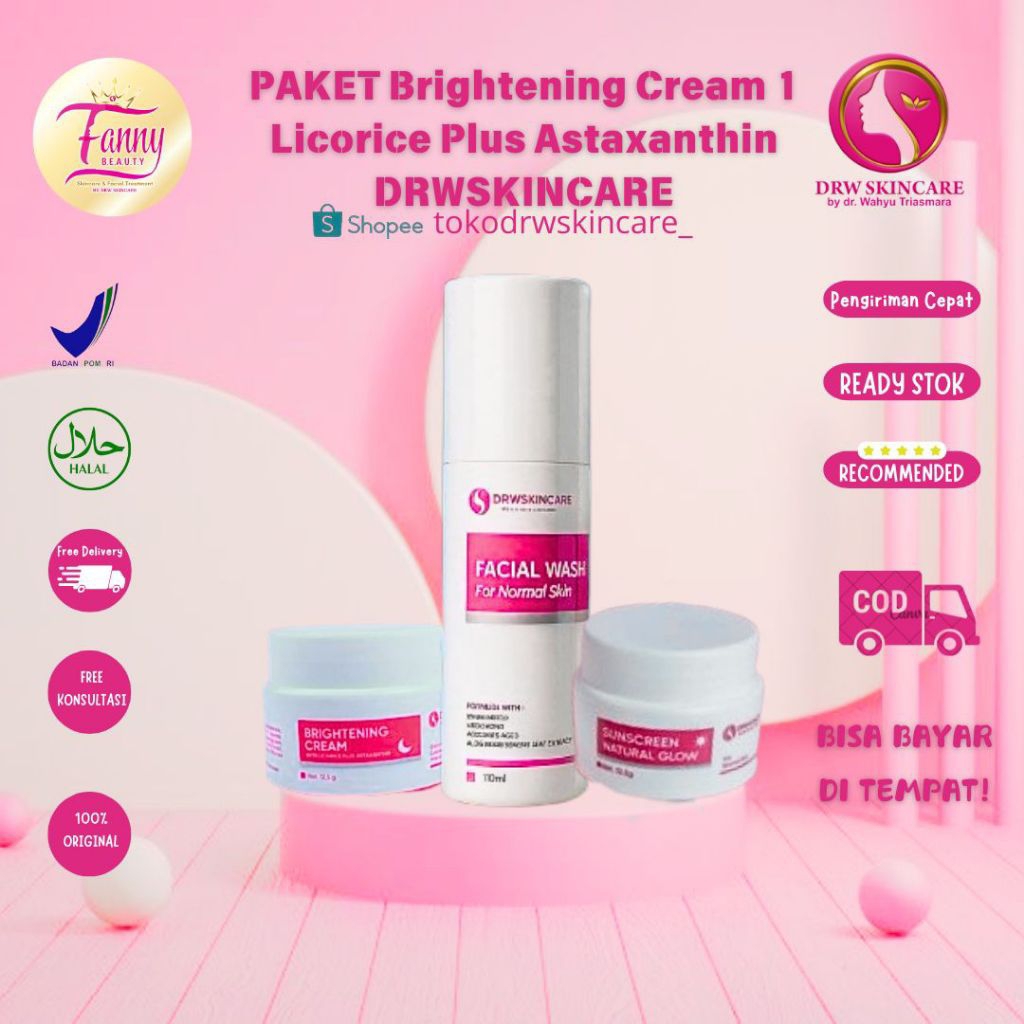 DRW Skincare Paket Brightening Cream 1 with Licorice Plus Astaxanthin / Flek Hitam / Mencerahkan